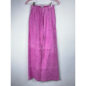 Zadig & Voltaire Pink Leather Pants Parfait Crinkled Suede Wide Leg Colorful XS